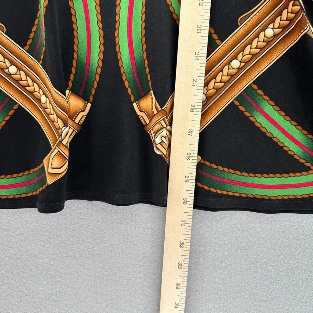 Eva Varro Equestrian Tunic Top Black Equestrian Belt Buckle Print 3/4 Sleeve USA - Picture 6 of 8